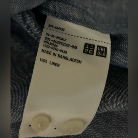 NWT Uniqlo Premium Linen Long Sleeve Shirt Men's Large NEW Blue - Picture 5 of 10
